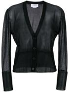 Thom Browne Sheer Classic V-neck Cardigan In Silk Tulle Knit - Black