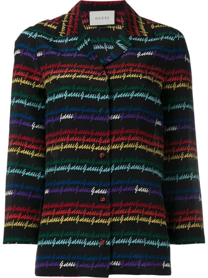 Gucci Signature Print Pyjama Shirt, Women's, Size: 48, Black, Silk