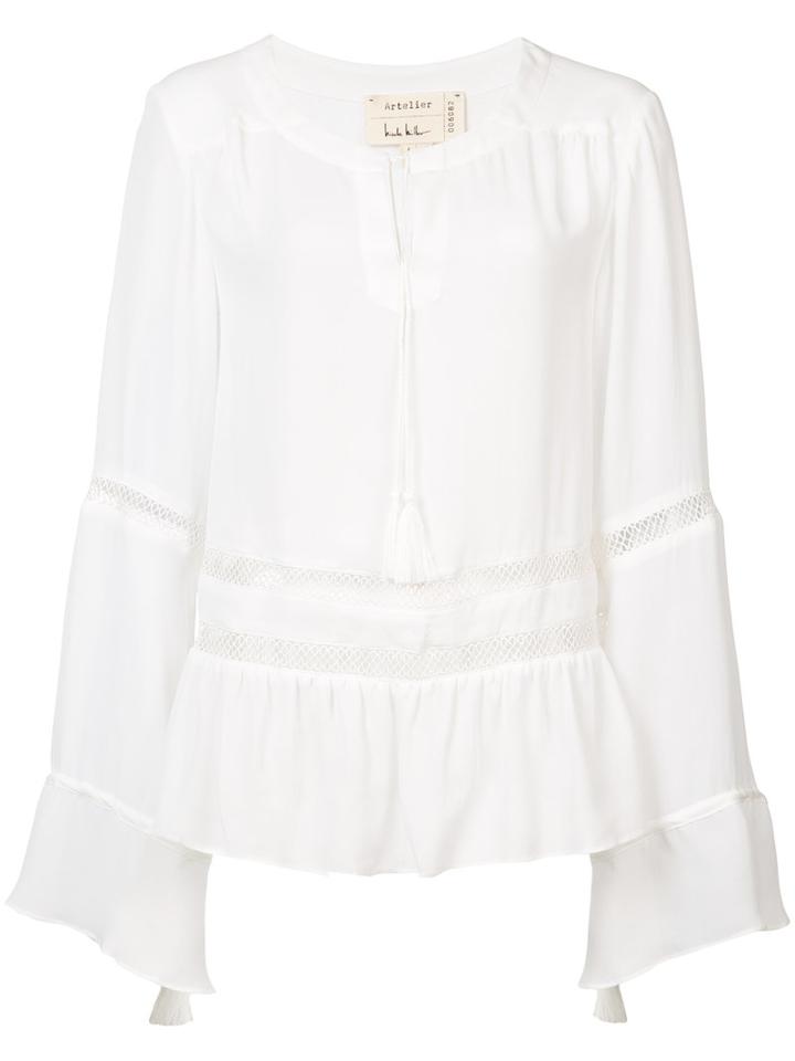 Nicole Miller - Long Sleeve Blouse - Women - Silk - M, White, Silk