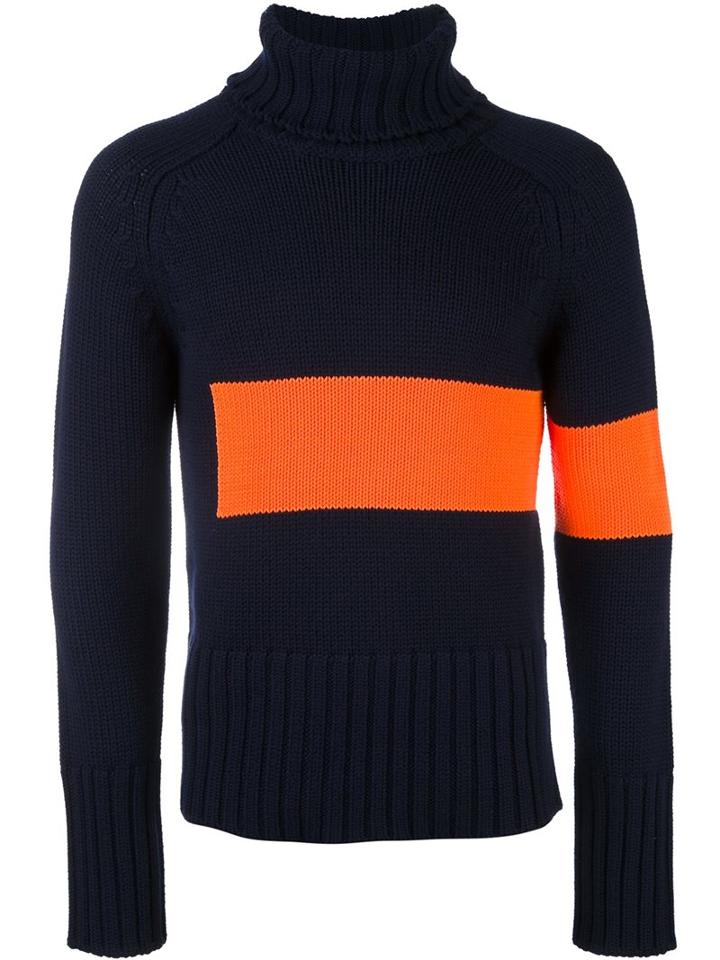 Wooster + Lardini Striped Jumper, Men's, Size: Large, Blue, Wool/nylon