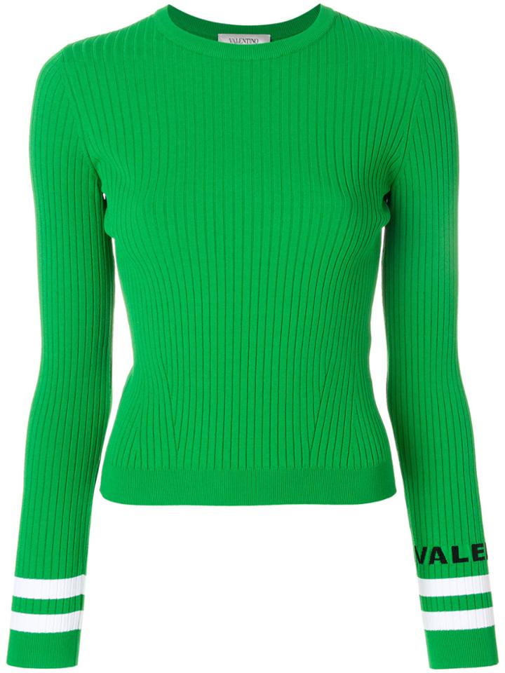 Valentino Logo Stripe Ribbed Top - Green
