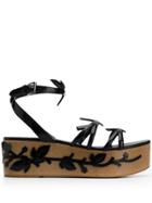 Prada Embellished Wedge Sandals - Black