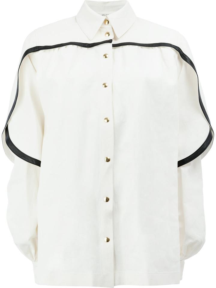 Céline - Layered Detail Shirt - Women - Linen/flax/lamb Skin - 40, Women's, White, Linen/flax/lamb Skin