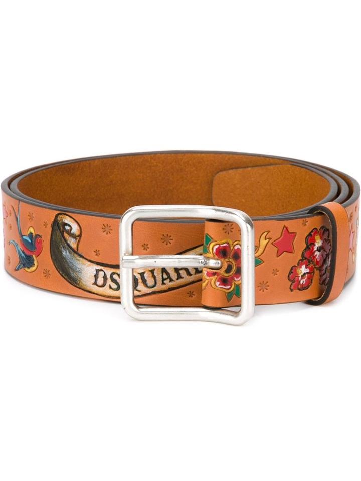 Dsquared2 Tattoo Style Print Belt, Men's, Size: 100, Nude/neutrals, Leather