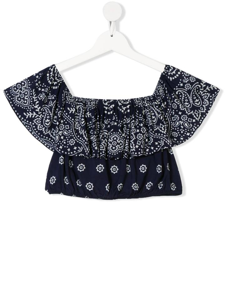Mc2 Saint Barth Kids Teen Cropped Printed Blouse - Blue
