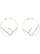 Fendi White And Gold Metallic F Is Fendi Hoop Earrings