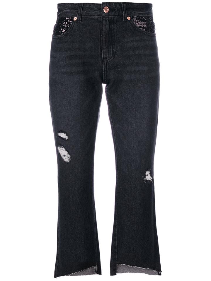 Sjyp Cropped Ripped Jeans - Black