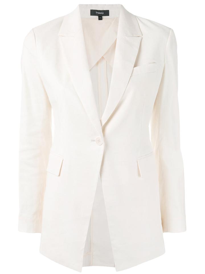 Theory - Flap Pocket Blazer - Women - Cotton/linen/flax/spandex/elastane/viscose - 2, Nude/neutrals, Cotton/linen/flax/spandex/elastane/viscose