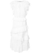 Sea Asymmetric Crochet Ruffle Sleeve Dress - White