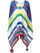 Mira Mikati Rainbow Crochet Striped Poncho - White