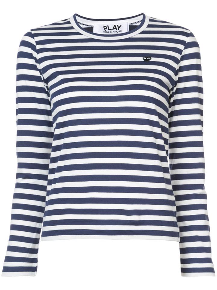Comme Des Garçons Play Striped Heart Patch T-shirt - Blue