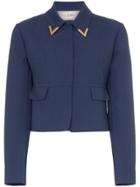 Valentino Valentino Garavani V Collar Wool Cropped Jacket - Blue