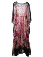 Dolce & Gabbana Rose Print Long Dress, Women's, Size: 44, Pink/purple, Silk