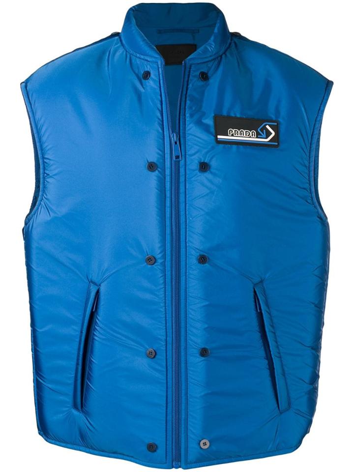 Prada Logo Patch Puffer Vest - Blue