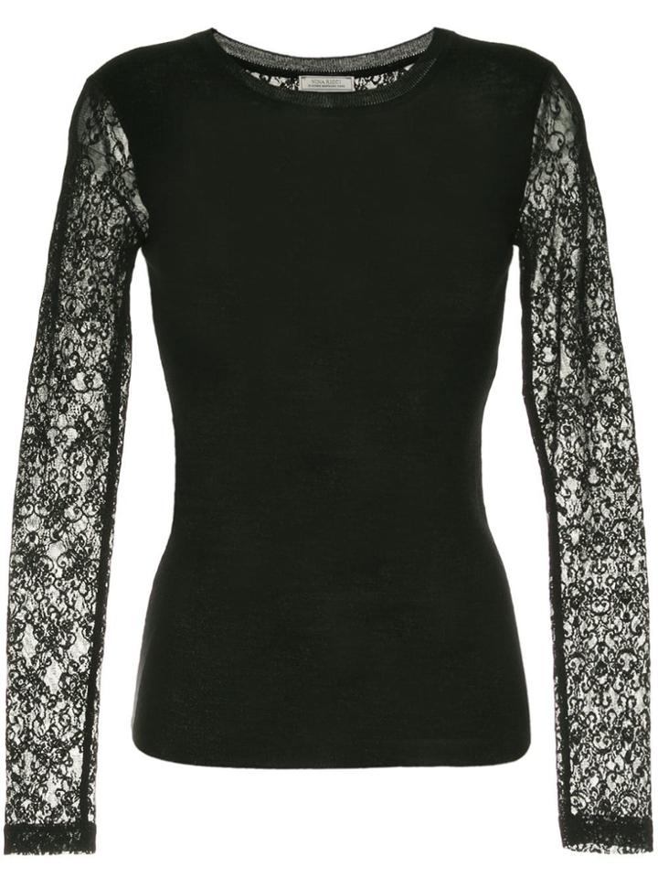 Nina Ricci Slim-fit Lace Detail Sweatshirt - Black