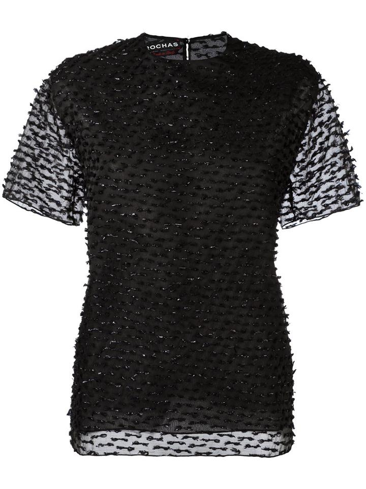 Rochas Textured Sheer Sleeve Blouse, Women's, Size: 42, Black, Polyamide/wool/silk