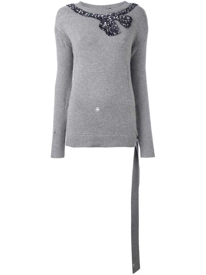 Marc Jacobs Sequinned Bow Jumper, Women's, Size: Medium, Grey, Cashmere