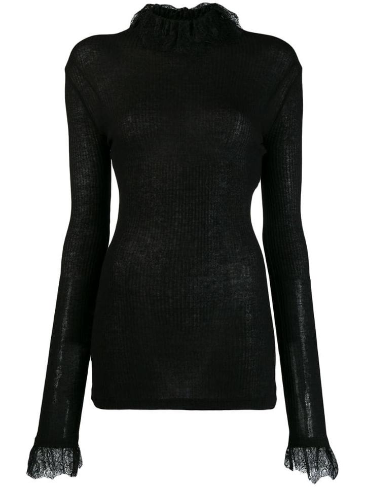 Philosophy Di Lorenzo Serafini Lace-trimmed Knitted Top - Black