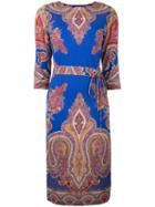 Etro Paisley Print Midi Dress, Women's, Size: 50, Blue, Viscose