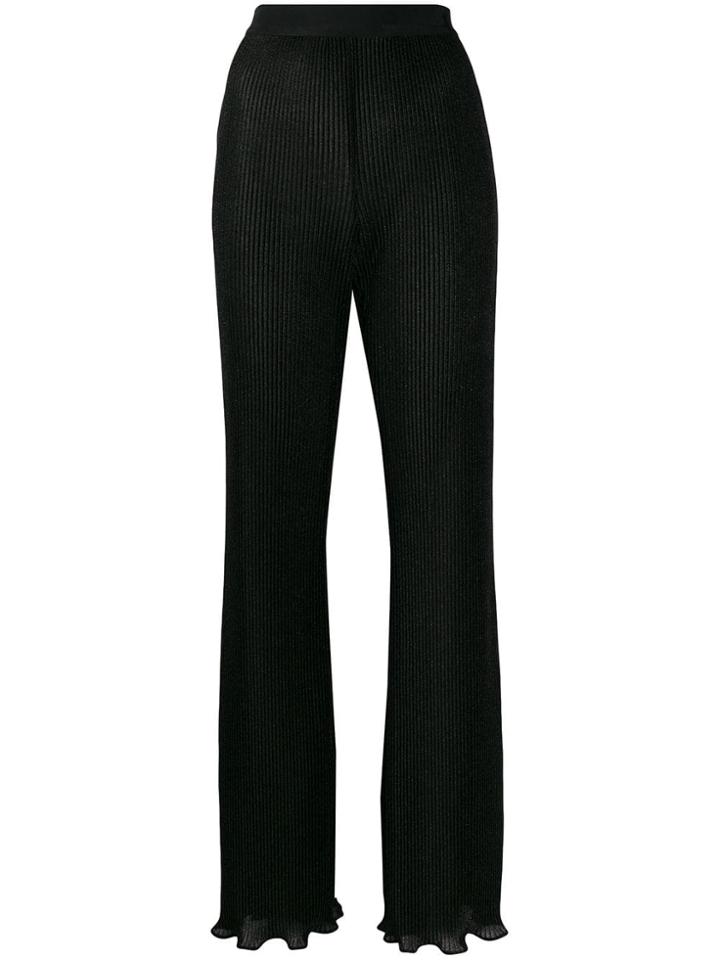 Alberta Ferretti Ribbed Wide-leg Trousers - Black