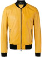 Dolce & Gabbana Leather Bomber Jacket, Men's, Size: 48, Yellow/orange, Lamb Skin/acetate/viscose/spandex/elastane
