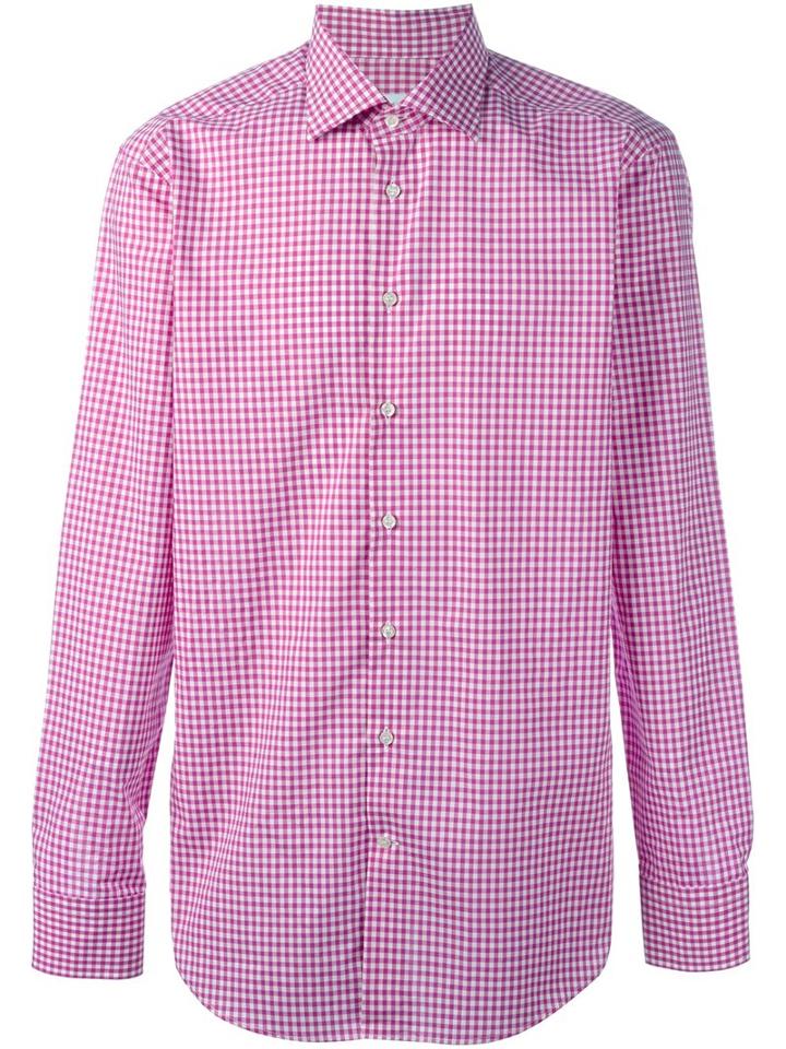 Etro Checked Button Down Shirt, Men's, Size: 40, Pink/purple, Cotton