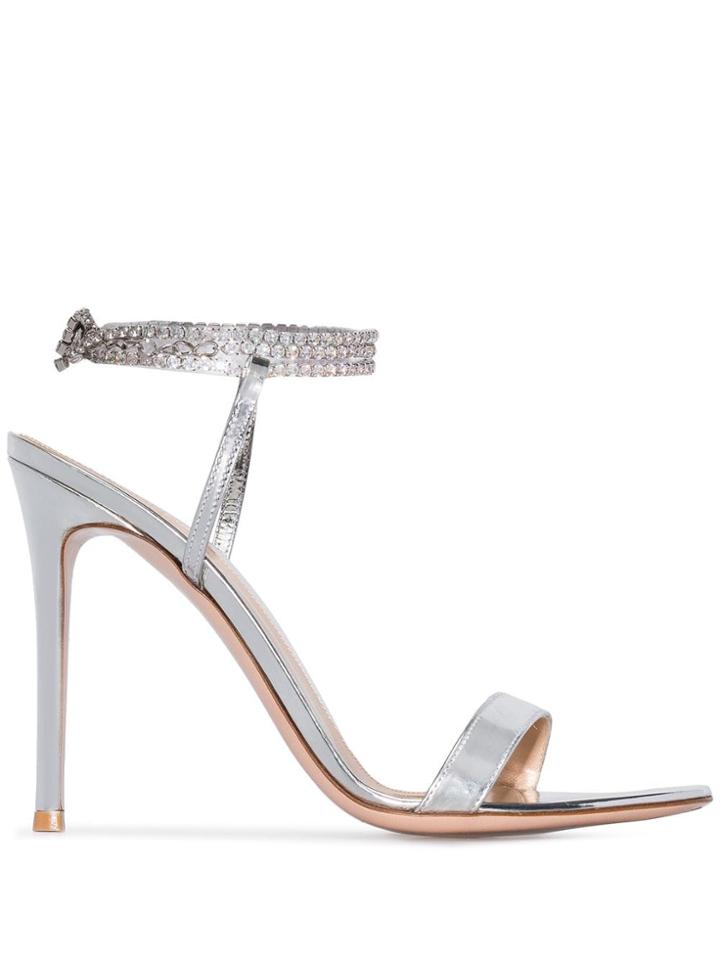 Gianvito Rossi Silver Tennis 105 Crystal Metallic Sandals