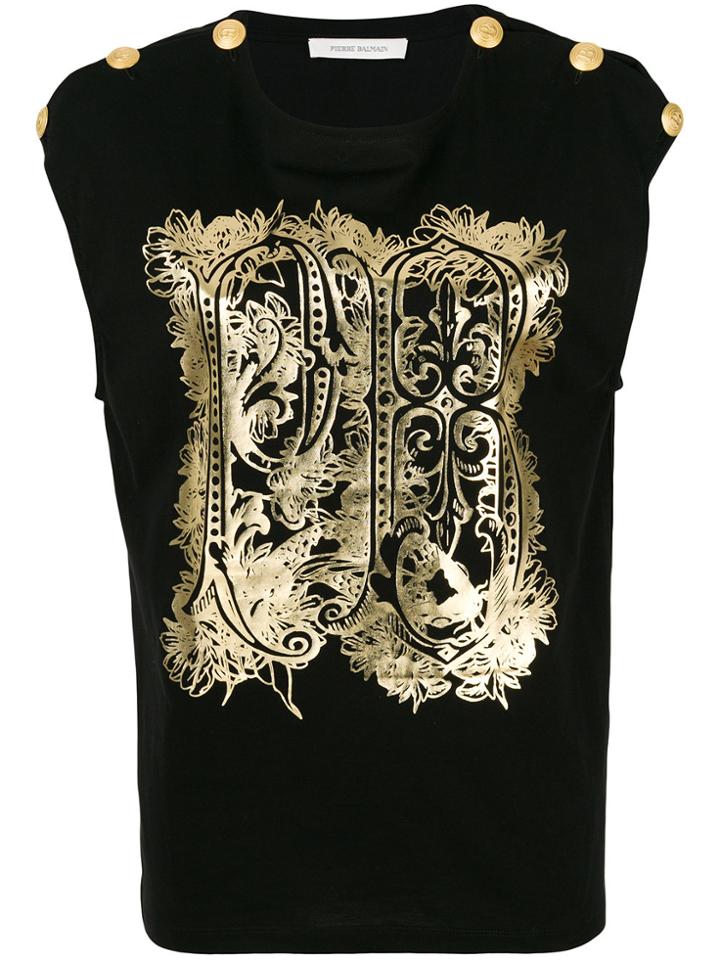 Pierre Balmain Logo Button Embellished Top - Black