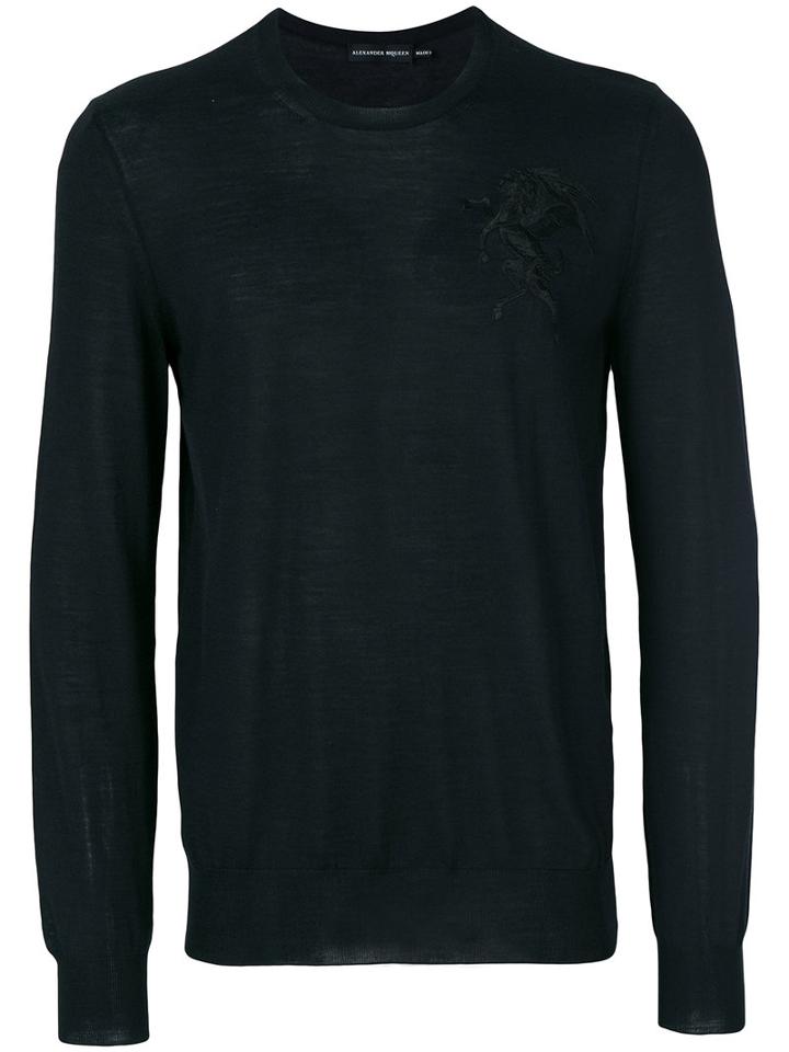 Alexander Mcqueen - Winged Lion Embroidered Jumper - Men - Wool/silk - M, Black, Wool/silk