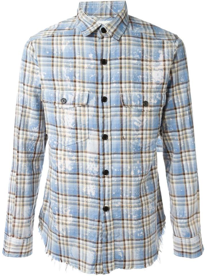 Saint Laurent Bleached Plaid Shirt, Men's, Size: Xs, Blue, Cotton