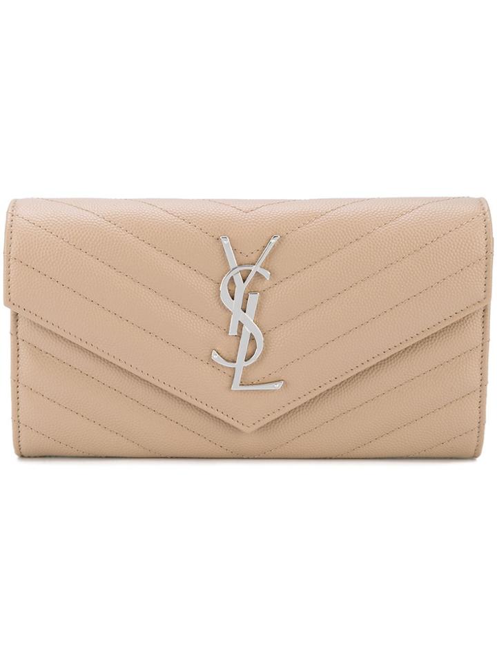 Saint Laurent Monogram Envelope Wallet - Neutrals
