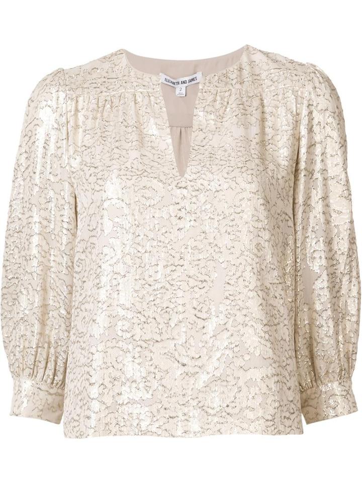 Elizabeth And James Tonal Print V-neck Blouse, Women's, Size: 2, Grey, Silk/metallic Fibre