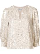 Elizabeth And James Tonal Print V-neck Blouse, Women's, Size: 2, Grey, Silk/metallic Fibre