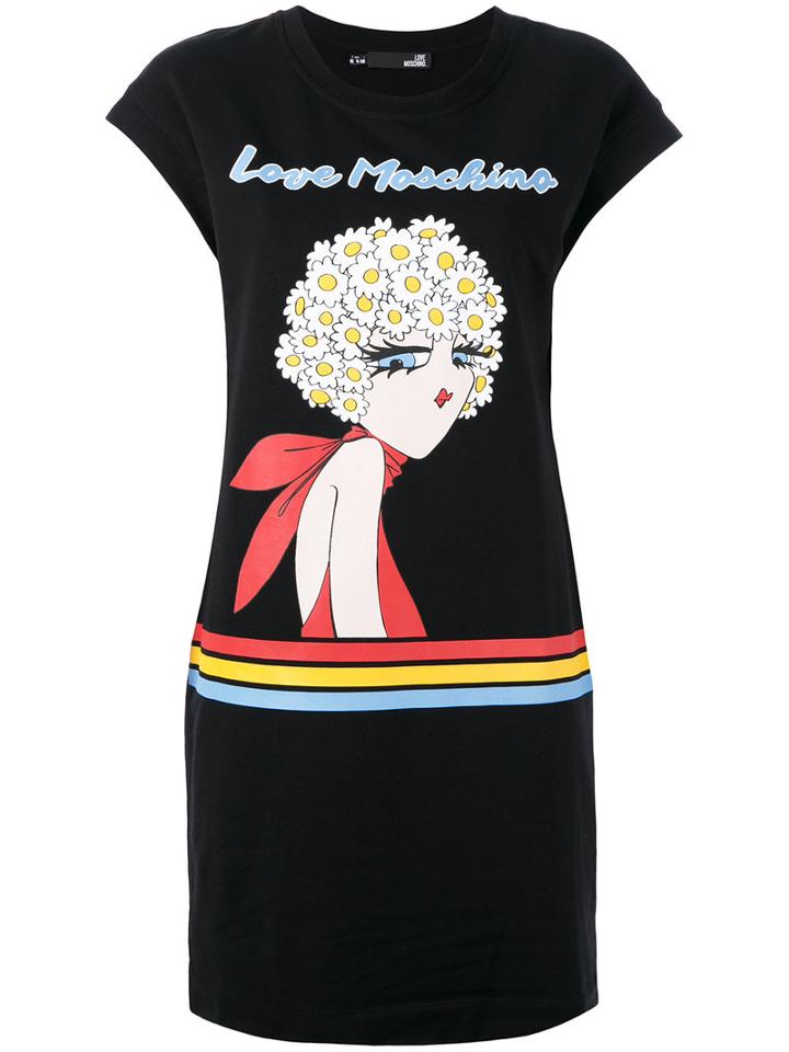 Love Moschino Logo Print T-shirt Dress, Women's, Size: 42, Black, Cotton/spandex/elastane