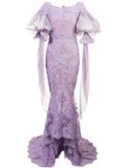 Marchesa Corded Lace Fit And Flare Gown - Pink & Purple