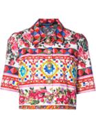 Dolce & Gabbana Mambo Print Cropped Shirt, Women's, Size: 40, Red, Cotton
