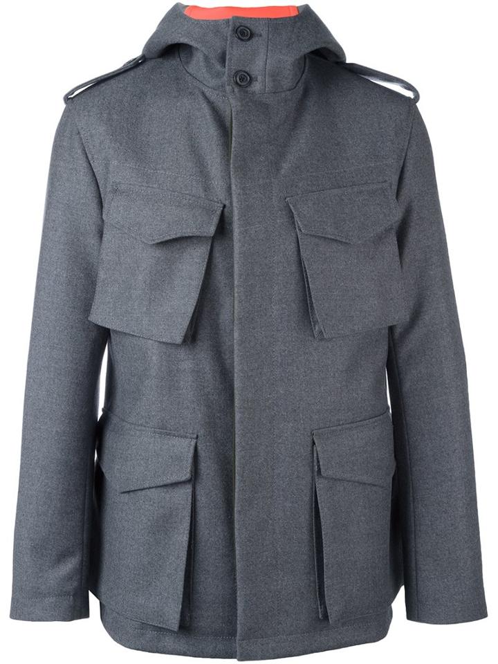 Wooster + Lardini Multi-pocket Hooded Jacket, Men's, Size: 52, Grey, Wool/polyurethane/spandex/elastane/glass Fiber
