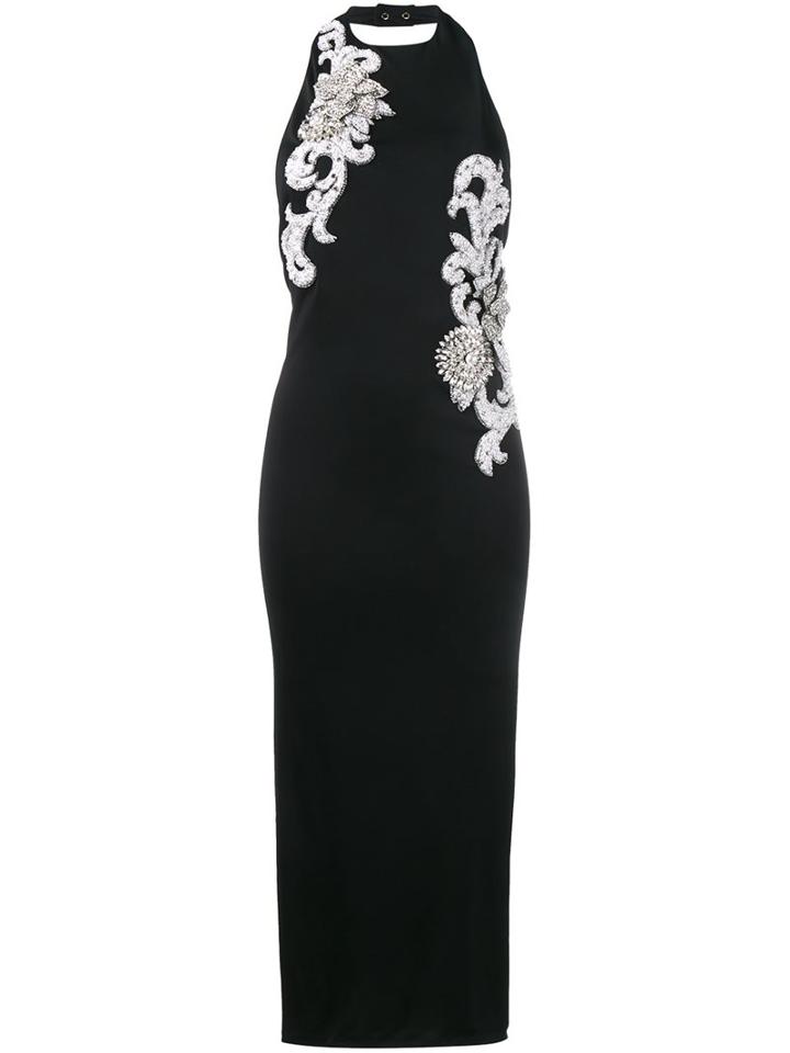 Balmain Crystal & Pearl Embellished Dress, Women's, Size: 42, Black, Viscose/polyamide/crystal
