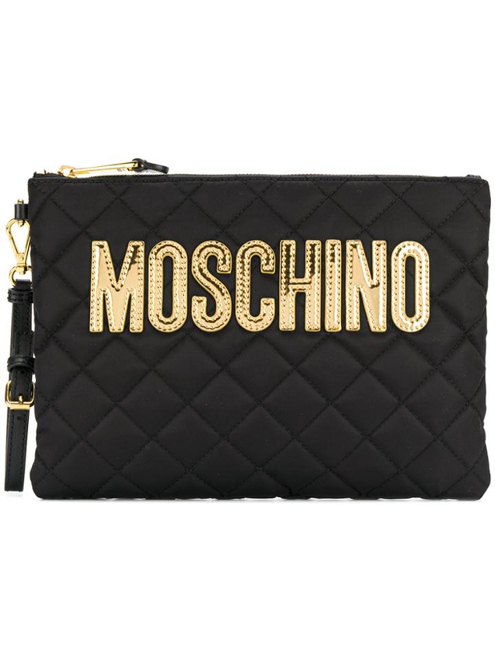 Moschino Quilted Logo Clutch - Black