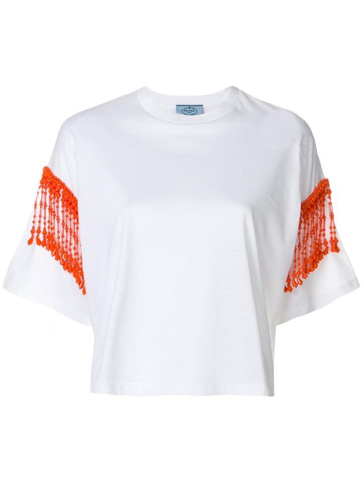 Prada Bead Trim Cropped T-shirt - White