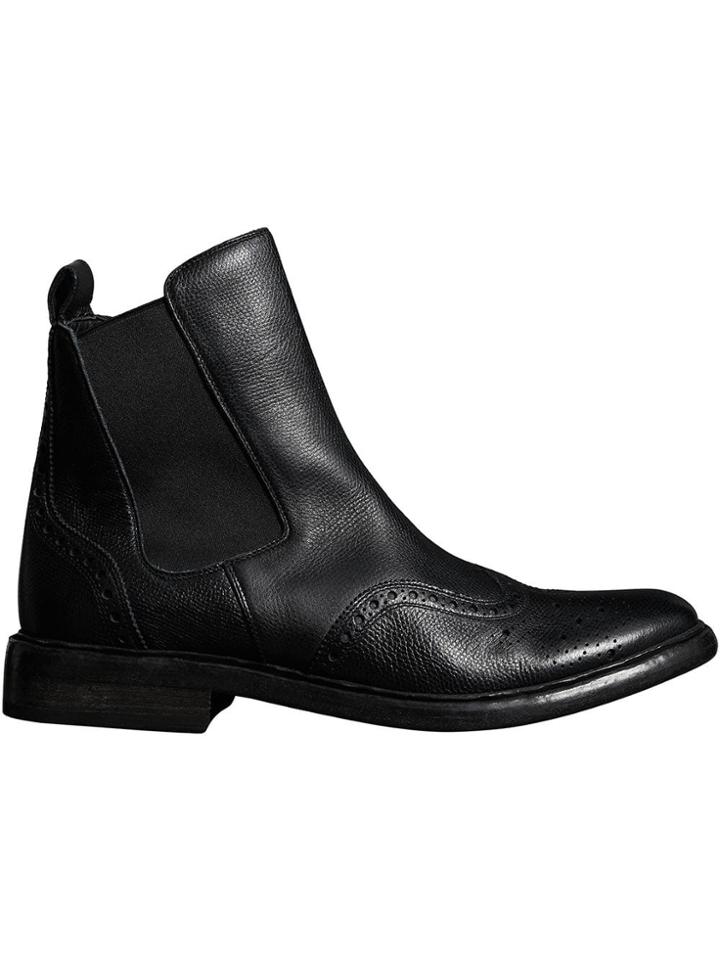 Burberry Brogue Detail Polished Leather Chelsea Boots - Black