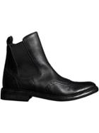 Burberry Brogue Detail Polished Leather Chelsea Boots - Black