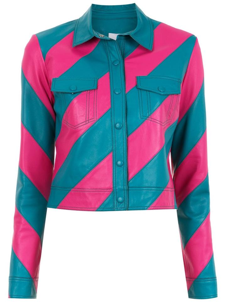 Nk Striped Leather Jacket - Blue