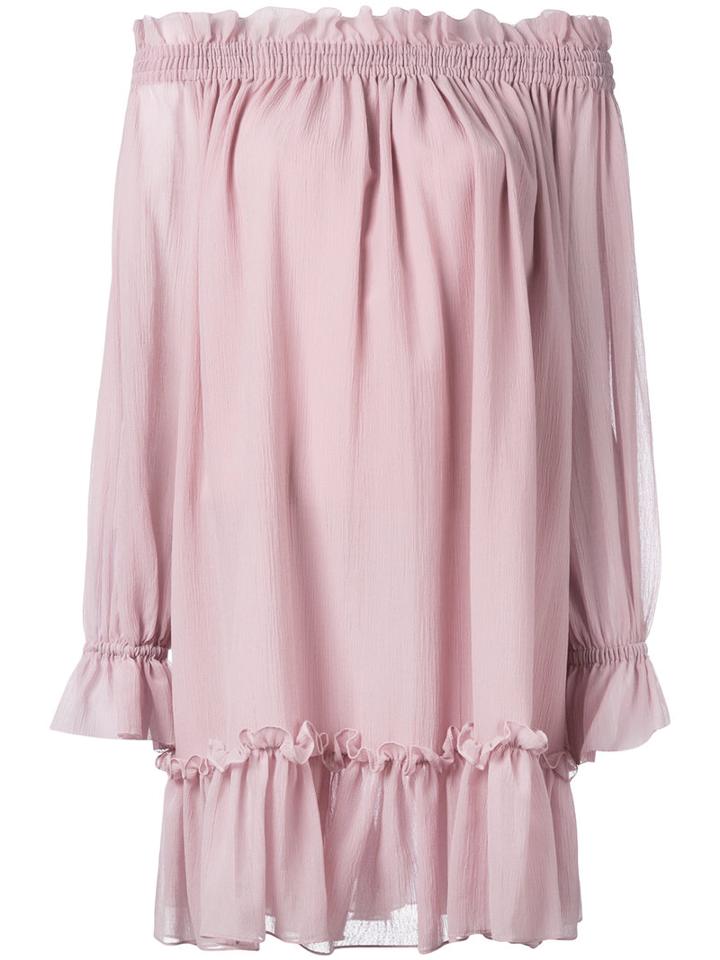 Alexander Mcqueen Off The Shoulder Smocked Tunic Dress, Women's, Size: 42, Pink/purple, Cotton/silk