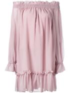 Alexander Mcqueen Off The Shoulder Smocked Tunic Dress, Women's, Size: 42, Pink/purple, Cotton/silk