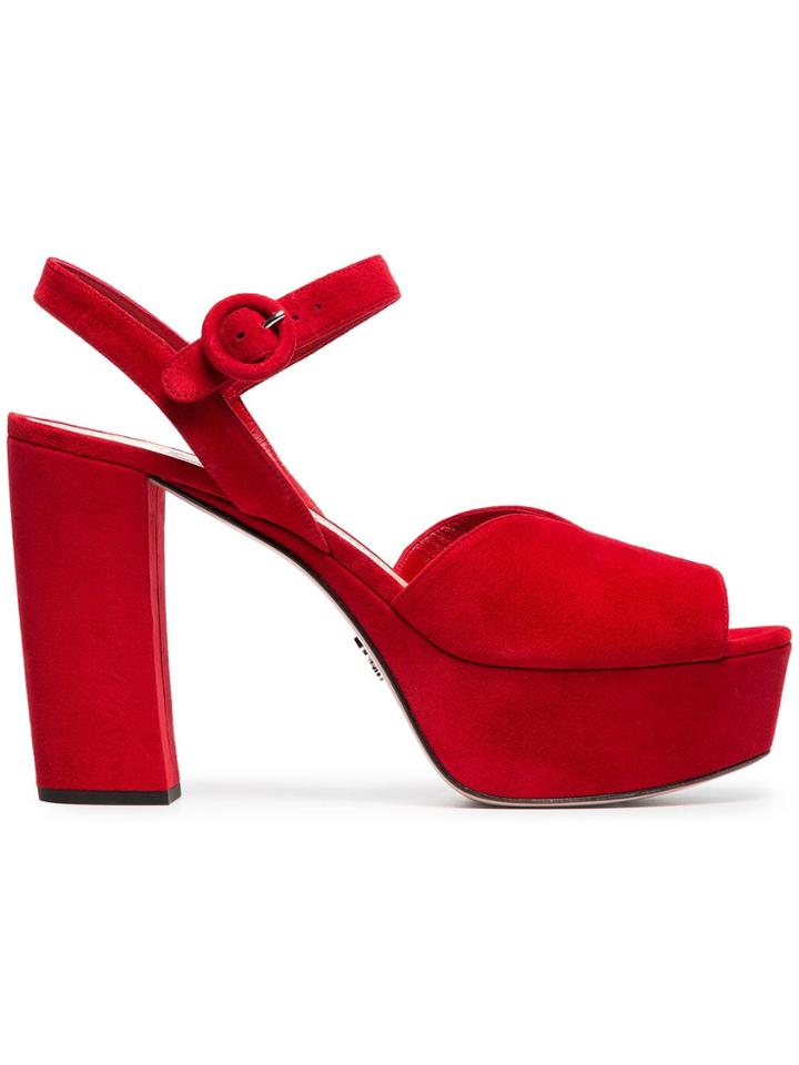 Prada Red 105 Suede Leather Platform Sandals