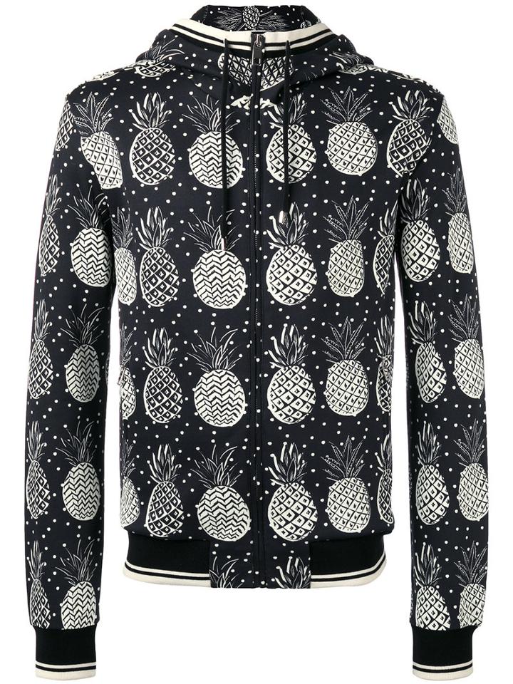 Dolce & Gabbana Pineapple Print Zip Hoodie, Men's, Size: 44, Black, Cotton