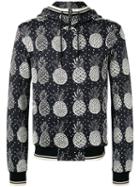 Dolce & Gabbana Pineapple Print Zip Hoodie, Men's, Size: 44, Black, Cotton