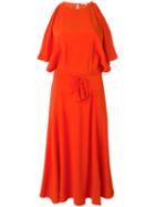 Vanessa Bruno - Cold Shoulder Midi Dress - Women - Silk/acetate/viscose - 40, Yellow/orange, Silk/acetate/viscose