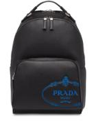 Prada Saffiano Leather Logo Backpack - Black